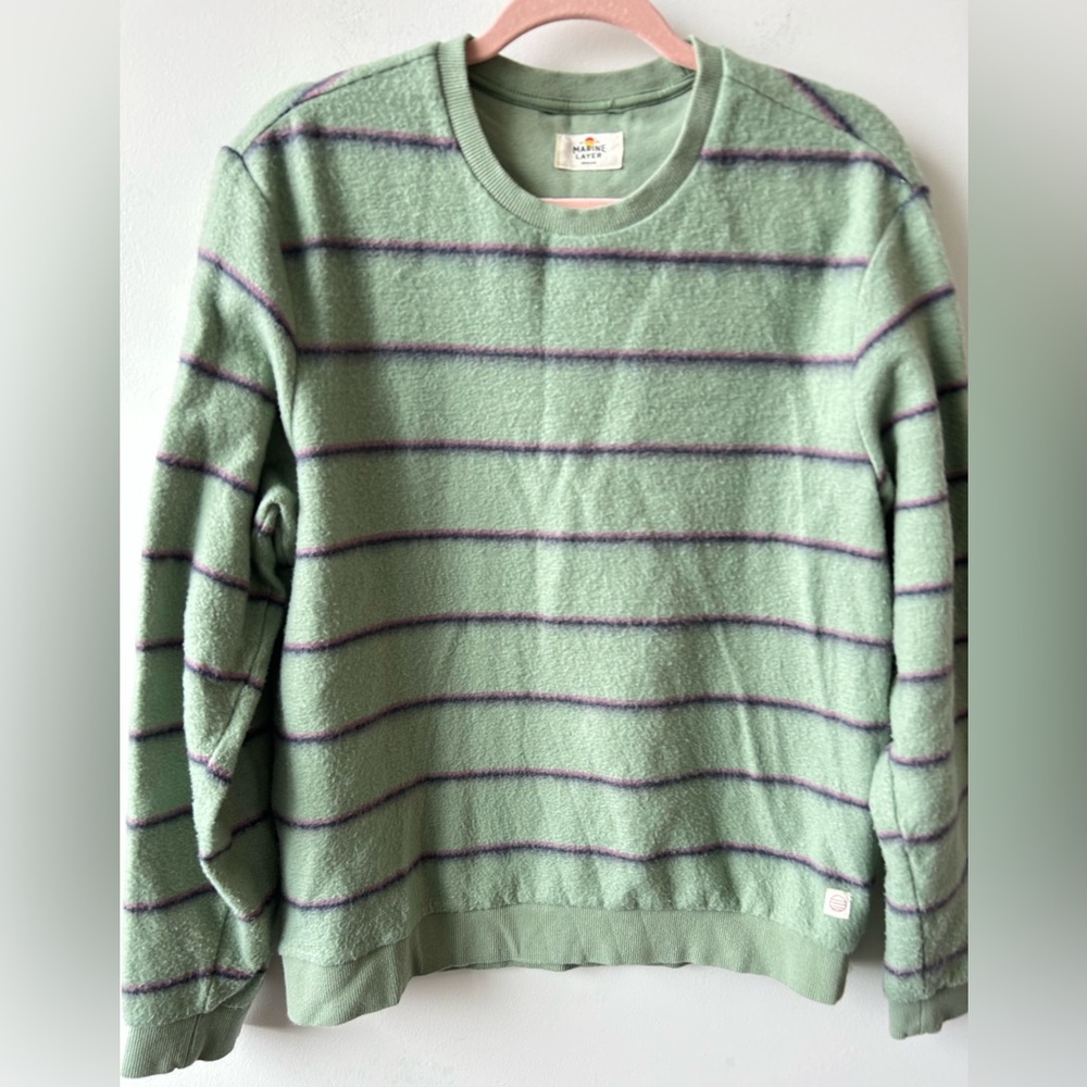 Marine Layer Crewneck Stripe Sweatshirt Green Blue Purple Size M EUC L0821 - Picture 4 of 8